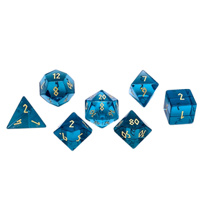 Dés en pierre de haute qualité, obsidienne aquamarine, pierre précieuse gravée, pierre dorée personnalisée, ensemble de dés vikings, dés en cristal naturel, grossiste - Product Image 1