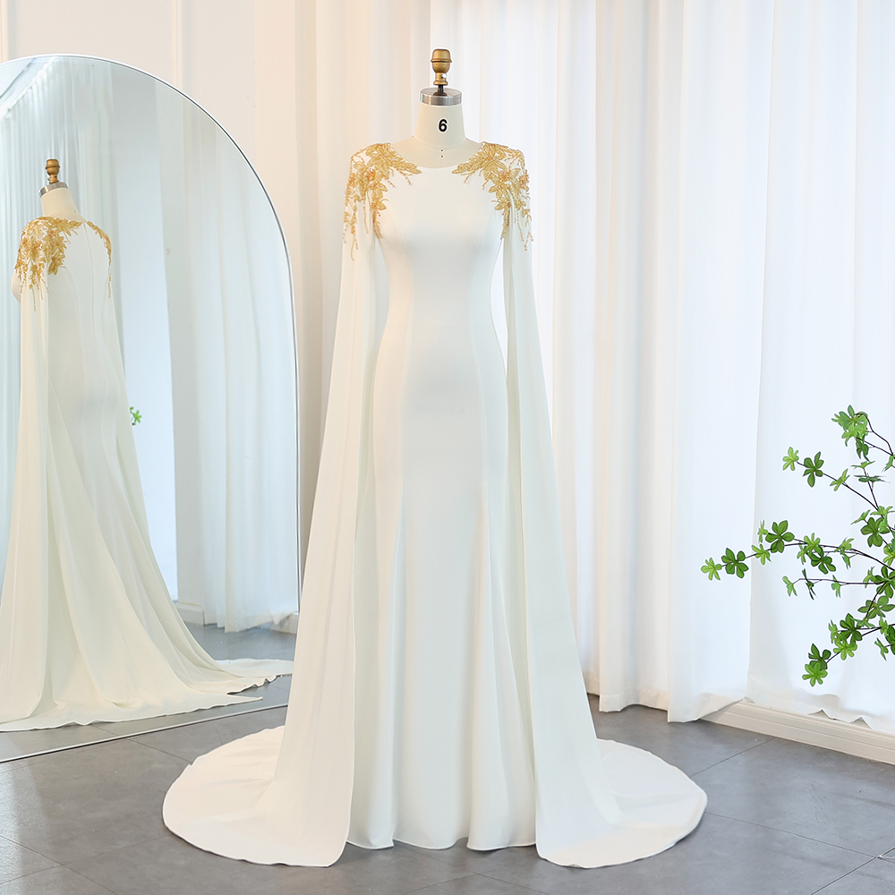 White Evening Gowns - White and Gold Evening Gowns - Elegant Design