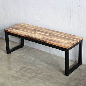 Acacia <b>Wood</b> Patio <b>Bench</b> with Iron Legs 120x40cm Modern Design GBD011 - Product Image 2
