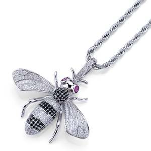 SHREYA DIAM 925 Silver Luxury Gold Plated Moissanite Bee Pendant Necklace Ruby Eyes Micro Pave Insect Design Trendy Unisex - Product Image 4