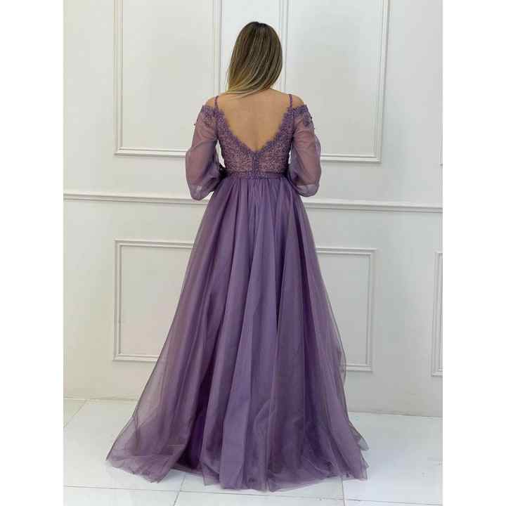 Stars Women's Evening Dress With Laced Sleeves and Top Ht7275 7275