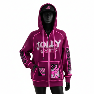 Sudadera con Capucha de Forro Polar de Poliéster GSM para Mujer, Color Rosa, Costuras en Contraste, Panel de Manga con Diseño Artístico, Logotipo Personalizado, Impresión por Transferencia de Calor, Sudaderas Básicas - Product Image 6
