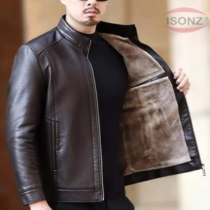 Chaqueta de cuero vacuno Napa marrón de alta calidad, chaqueta de moda con forro de piel, chaqueta cálida. - Product Image 2