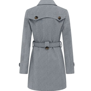 Manteaux en laine pour femmes de haute qualité, décontractés, longs, à double boutonnage, légers, à ourlet haut-bas, manches longues - Product Image 4