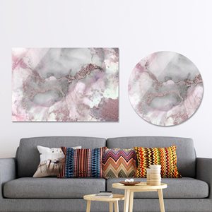 Impression sur toile abstraite élégante en marbre rose pour décoration moderne, verre circulaire - Product Image 1