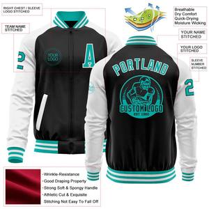 Bomber personnalisé noir aqua-blanc Varsity Letterman veste à glissière deux tons coupe-vent Streetwear veste universitaire vintage pour hommes - Product Image 2