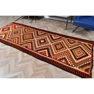 Tapis turc vintage, tapis Kilim 3,4x9,5 pieds, tapis persan rouge orangé - Product Image 5