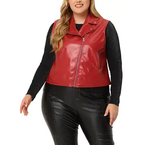 Gilet en cuir de couleur rouge asymétrique meilleure qualité en cuir fait Crop à la mode fête porter gilet en cuir pour les filles