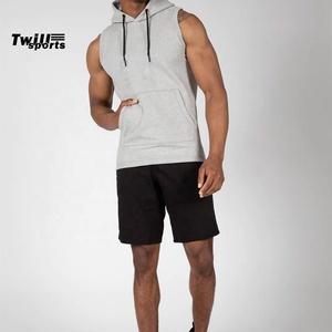 Sweat à capuche sans manches personnalisé avec logo OEM, grande taille, pour hommes, vêtements de sport, faible MOQ, en molleton de coton respirant et à séchage rapide, effet gonflant - Product Image 1