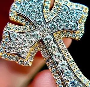 Pendentif Croix en Moissanite Plaqué Rhodium Argent Sterling 925, Bijoux Hip Hop Sertis de Pierres - Product Image 4