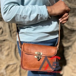 Real Handmade Full Grain Genuine Goat Leather Handbag Stylish Women Real Vintage Leather Office Use Crossbody <b>Shoulder</b> Small <b>Bag</b> - Product Image 1