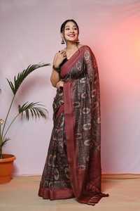 Digitale Bedrukte Sari 'S Met Gouden Rand En Blouse Traditionele Kleding Feestkleding Functie Dragen Mooie Kleur - Product Image 6