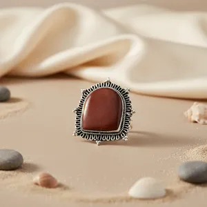 "925 Silver <b>Statement</b> <b>Ring</b> with Red Jasper for Women's Fashion Jewelry" - Product Image 2