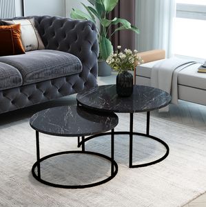 2-Piece Modern Convertible Coffee <b>Table</b> <b>Set</b> with Round Center and <b>Side</b> <b>Tables</b> Durable Metal Construction Portable - Product Image 3