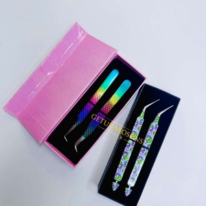 Pince à épiler pour cils GETUP BROSONS IMPEX de haute qualité en acier inoxydable, plusieurs couleurs, pointe lisse, poignée diamantée, antimagnétique - Product Image 1