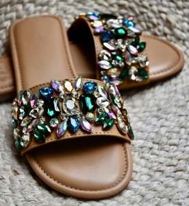 Zapatos Planos de Plataforma con Punta Abierta Marrones con Adornos de Cristal, Suela de TPR, para Todas las Temporadas - Product Image 3