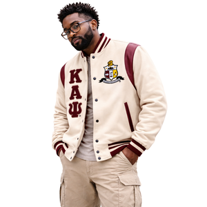 Kappa Alpha Psi Krimson and Kream-<b>Wool</b> Letterman Jacket Chenille Greek Letters Premium Fraternity <b>Coat</b> - Product Image 1
