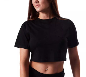 Haute qualité femmes goutte épaule culture T-Shirts dame personnalisé haut court t-shirts pour femmes 100% coton - Product Image 5