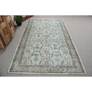 Tapis turc oriental vintage en laine, 5x8,3 pieds, bleu et marron, motif patchwork, avec envers en latex, tapis écologique pour la maison - Product Image 1