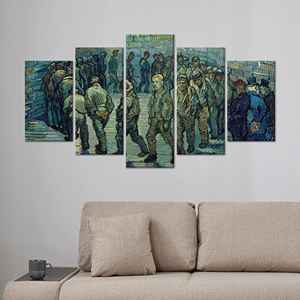 Impresión de Van Gogh Prisoners Exercising: elegante obra de arte en lienzo plano, juego de 5 lienzos Mx - Product Image 1