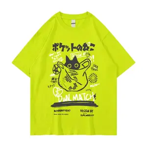 メンズヒップホップ和風プリントTシャツカスタマイズコットンカジュアル半袖トップタートルネックストリートウェアヒップホップニット