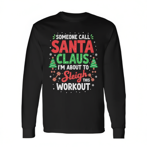 Camiseta de manga larga para fitness con estampado navideño de Santa Claus Sleigh This Workout - Product Image 2