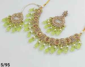 Indian Stylish Round Motipearl & Stone Traditional and Fashionable <b>Gold</b> Plated With Earring and Maagtika Necklace <b>Set</b> for Women - Product Image 5