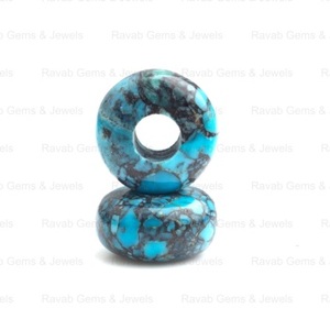 Tendencia 14x8mm telaraña Natural turquesa tibetana suave FORMA DE Rondell 5mm cuentas de piedras preciosas con agujero grande para la fabricación de joyas - Product Image 1