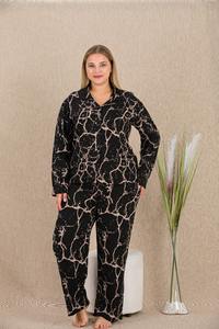Ensemble de pyjama en viscose turque de qualité supérieure, taille plus, boutonné, manches longues, fabriqué en Turquie, vêtements de nuit doux et respirants - Product Image 2