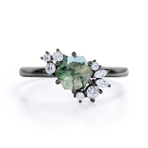 Bague de fiançailles céleste en argent sterling 925 0.6 carats Moissanite d'agate de mousse hexagonale classique pour les fêtes de mariage - Product Image 6