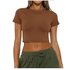 Top Corto Acordonado con Estampado de Cuadros para Mujer, Elástico, Bonito, para Verano, de Algodón Elástico, Transpirable, Ecológico, de Secado Rápido, para Uso Diario - Product Image 1