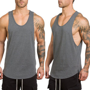 High Quality <b>White</b> Cotton Spandex Gym <b>Vest</b> for <b>Men</b> Knitted Plus Size Fitness Tank Top Breathable Ribbed Design - Product Image 2