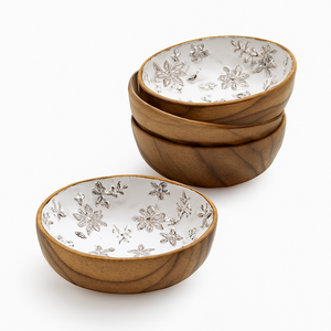 ชามไม้อะคาเซียพร้อมชามไม้เคลือบลายดอกพีชหรูหราสำหรับเสิร์ฟขนมทานอาหารและของตกแต่ง - Product Image 6