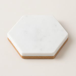 Dessous de verre en marbre travertin hexagone avec base en liège tapis de boisson en pierre naturelle durable absorbant antidérapant rustique décor de table fait main - Product Image 4