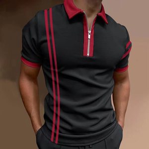 Polo personalizable de corte entallado para hombre, cómodo, transpirable, con cremallera, manga corta, estilo informal, Jersey sólido, estampado ligero - Product Image 5