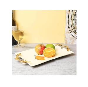 Plateau en verre coloré au Look étonnant de luxe, fini avec des poignées en métal à motif de fleurs pour servir le jus et le café - Product Image 6