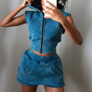 Sweat à capuche zippé vierge en éponge française personnalisé Logo personnalisé Jogging 100% coton épais survêtements pour femmes ensemble short et sweat à capuche - Product Image 1