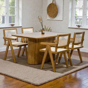 Table à manger rectangulaire 4 places en teck massif, style minimaliste moderne de luxe, fabriquée à la main, imperméable, meubles de maison, appartement, hôtel - Product Image 6