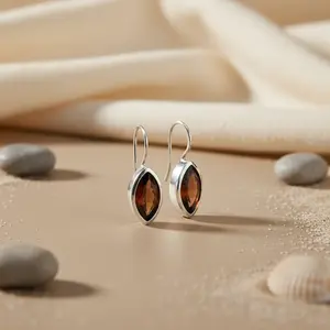 925 <b>Silver</b> <b>Drop</b> Stud <b>Earrings</b> with Smoky Quartz Cute Gemstone Jewelry for Women for Weddings Engagements with Diamond Pearl - Product Image 1