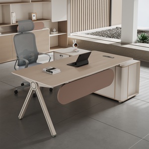Wooden Executive <b>Desk</b> With Box Drawer Storage Heavy Duty Boss Office Table Panel Base Manager <b>Workstation</b> Easy Assembly - Product Image 5