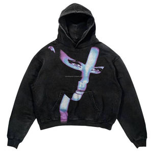 Sudaderas con capucha de ropa de calle de alta calidad para hombre Lavado ácido 100% Algodón Serigrafía Logo Pullover Sudaderas con capucha recortadas de gran tamaño para hombres - Product Image 6