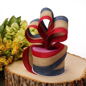 Red/Natural/Blue Striped Gift <b>Ribbons</b> for Decorative Use - Product Image 4