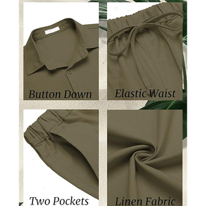 Conjunto informal de 2 piezas de calidad premium, camisa de manga larga con botones, pantalones sueltos, ropa de playa, trajes de Yoga con bolsillo, conjuntos para hombre - Product Image 4