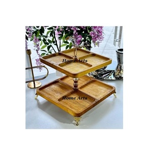 Soporte para Pasteles de 2 Niveles de Madera y Aluminio con la Mejor Calidad, Forma Cuadrada, Servidor de Pasteles y Chocolates a Bajo Precio - Product Image 1