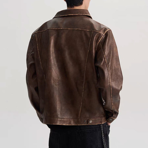 Chaqueta de Cuero Personalizada de Alta Calidad para Hombre, para Invierno, Color Sólido, Estilo Casual, Cuello Camisero, Impermeable, Resistente al Viento, Estilo Urbano - Product Image 4