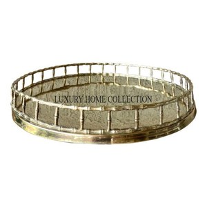 Baroque-style ornate metal glass <b>mirror</b> <b>tray</b> luxurious scrollwork border and elegant <b>mirror</b> base for sophisticated home styling - Product Image 5