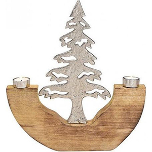 Porte-bougie chauffe-plat étoile unique en aluminium argenté sur base en bois de mangue – Décoration intérieure et décorations de Noël - Product Image 4