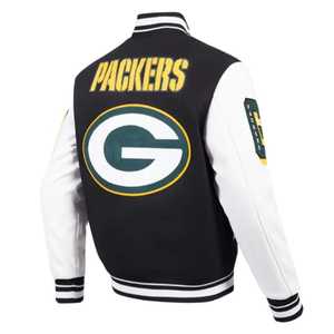 Green Bay Packers Mashup Rib Varsity Chaqueta de lana/cuero College Bomber Jacket para invierno para béisbol Letterman College Sports - Product Image 4