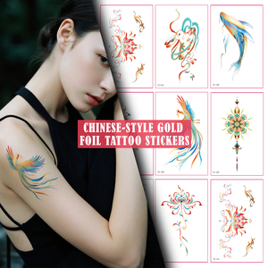 Metallic Gold with Hand-draw Chinese Style <b>Temporary</b> <b>Tattoos</b>, New Design Metallic and Colour <b>Tattoo</b> Stickers for Fashion Ladies - Product Image 1