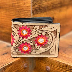 New Trending Hand Tooled Leather Men's <b>Wallets</b> Long Zipper Red Floral <b>Wallets</b> Credit <b>Card</b> Holder Genuine Leather Cow Boy <b>Wallets</b> - Product Image 3